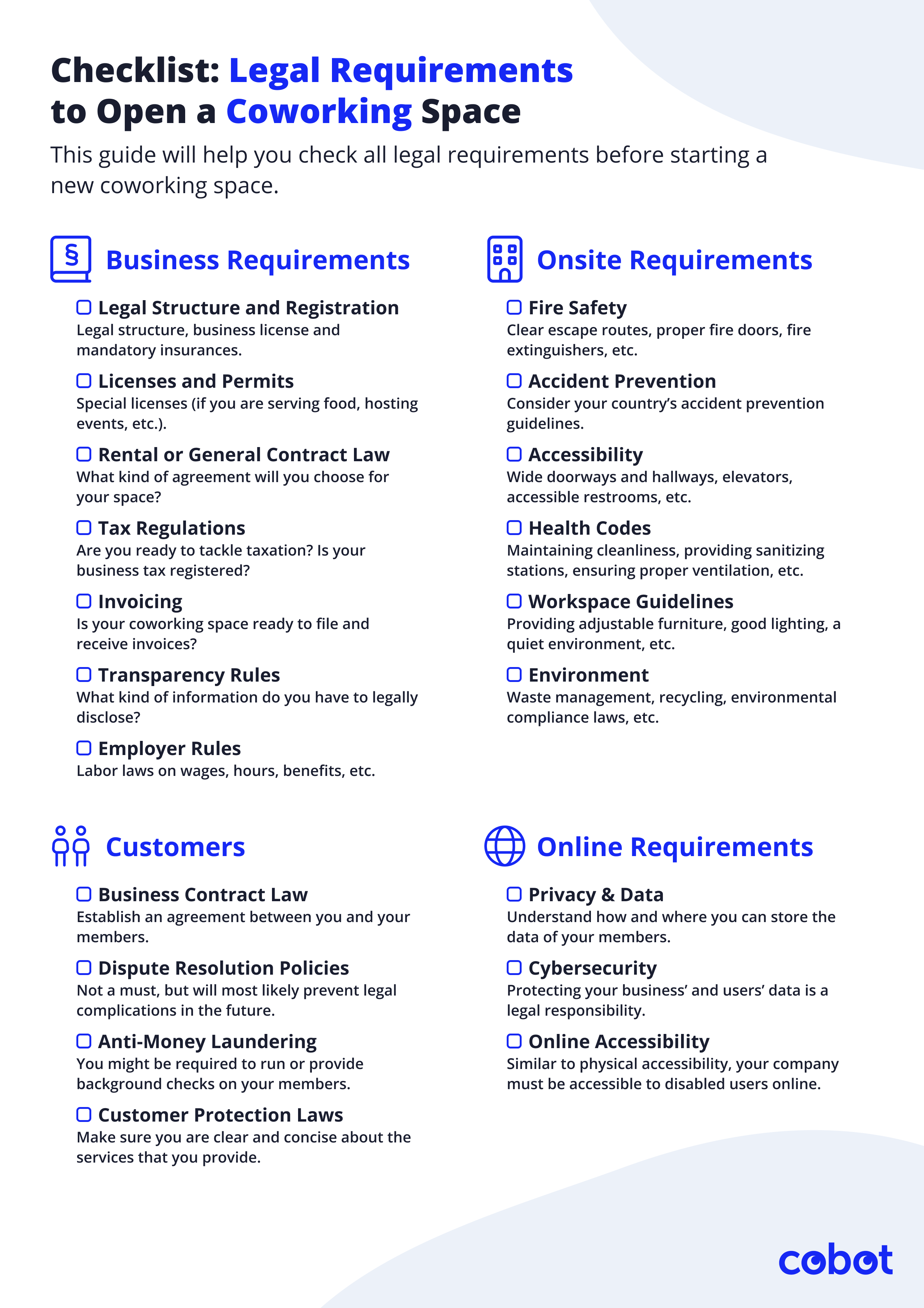 Legal requirements checklist to open a coworking space by Cobot