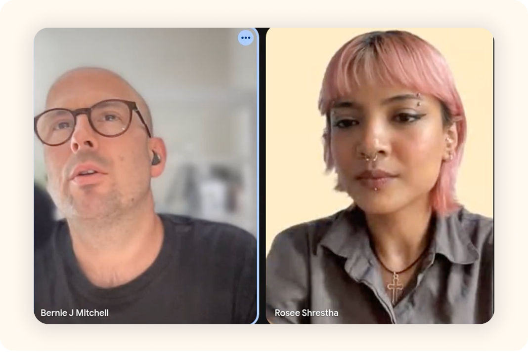 A snapshot on Bernie and Rosee's video interview.