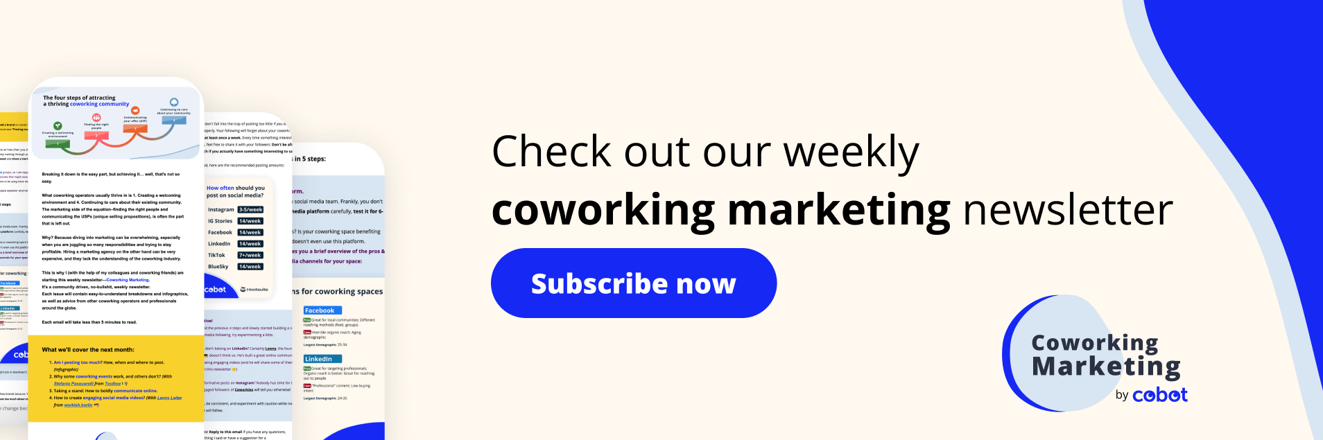 CTA to subscrive to Coworking Marketing Weekly by Cobot.
