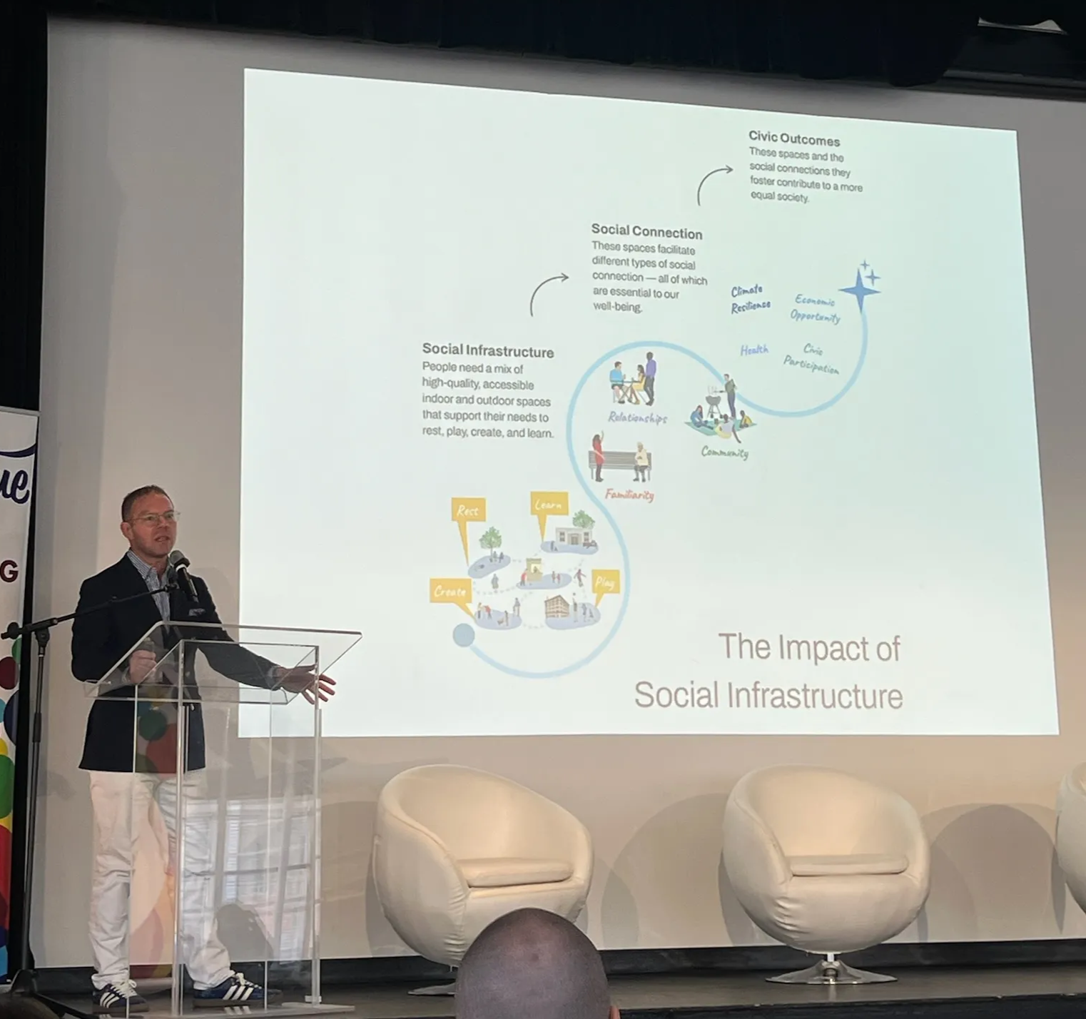 Greg Lindsay presenting a slide at Coworking Canada 2026.