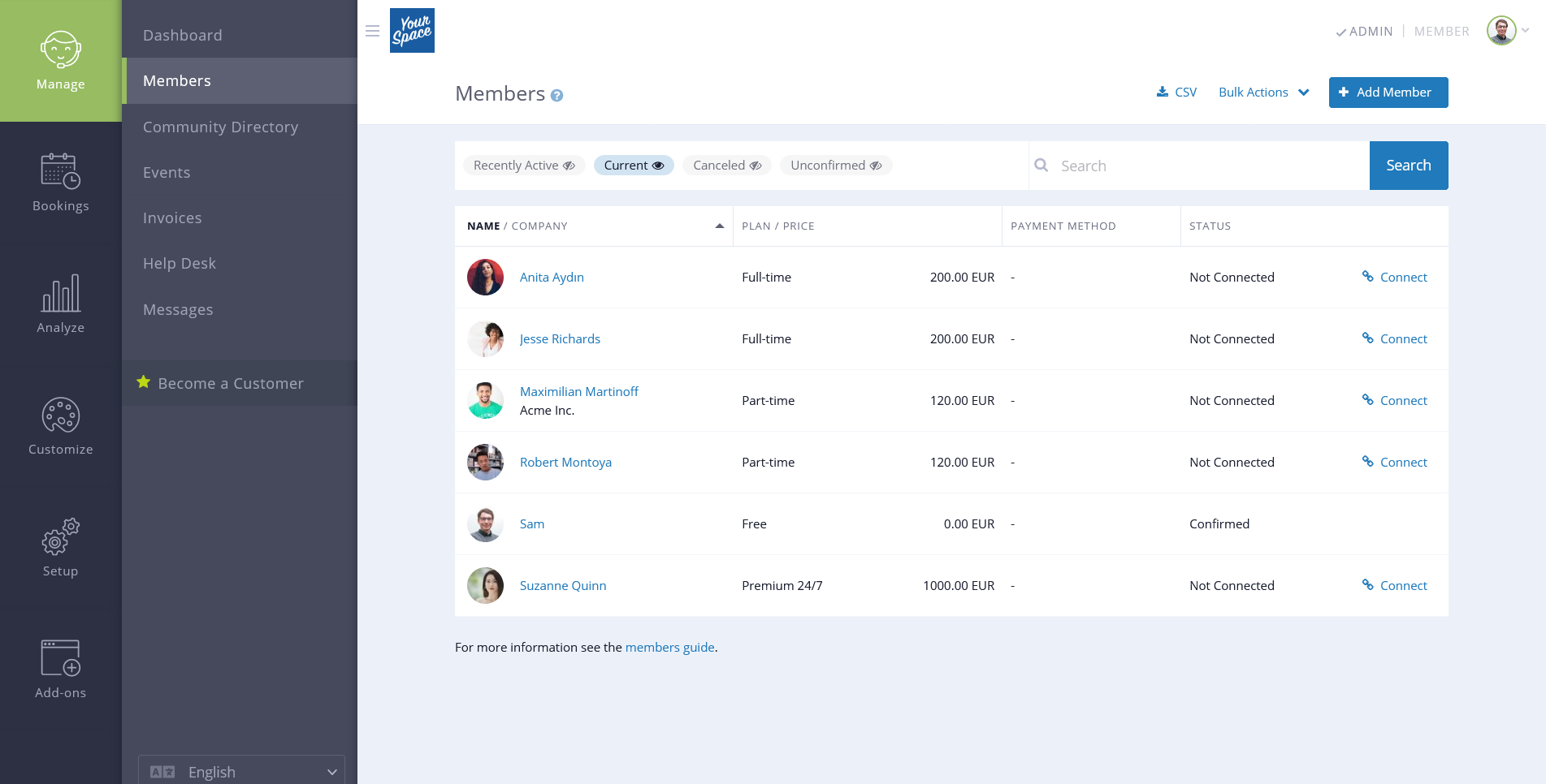 Per member activity feed
