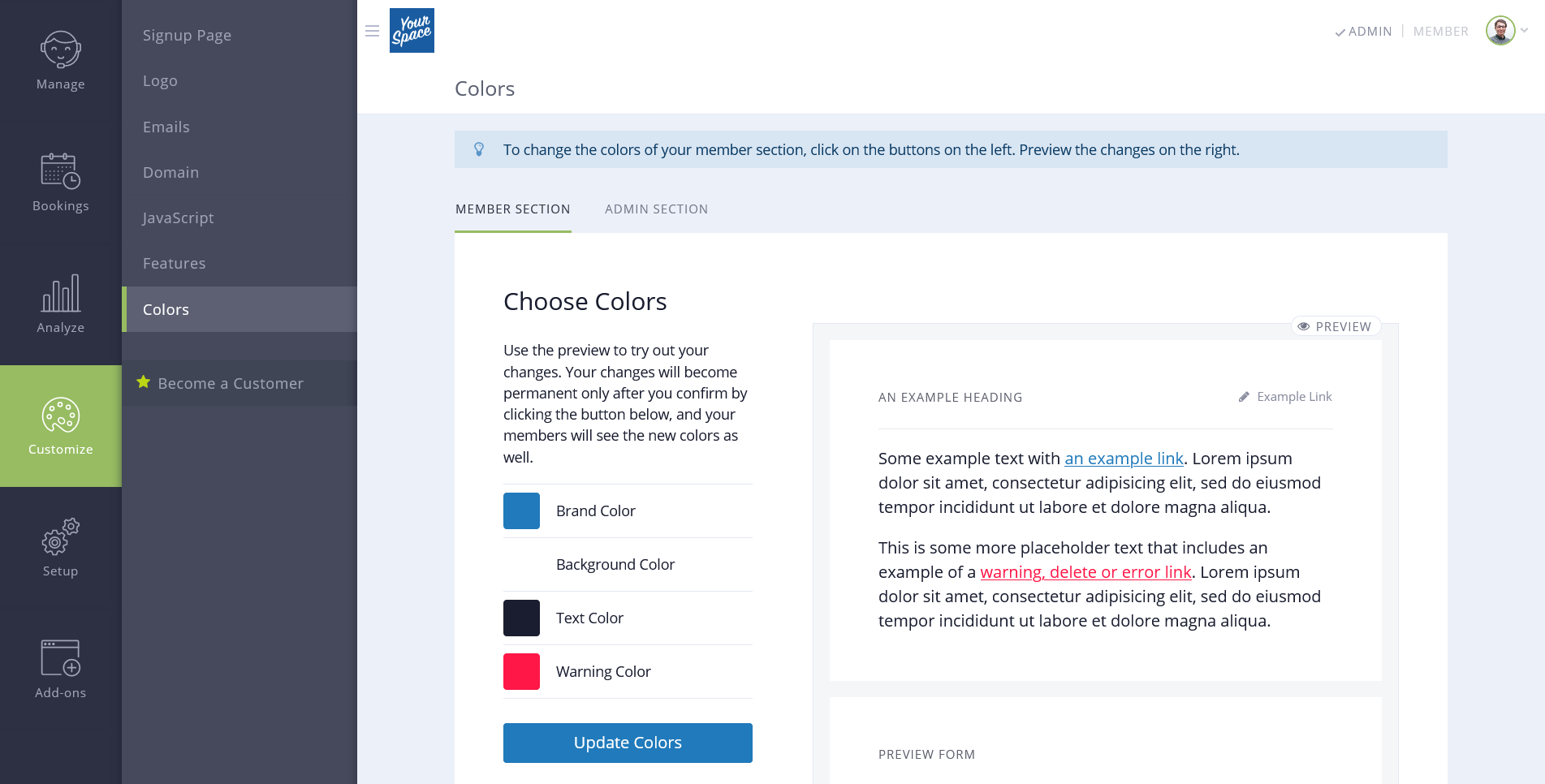 New white-label features: custom colors, copy and domains