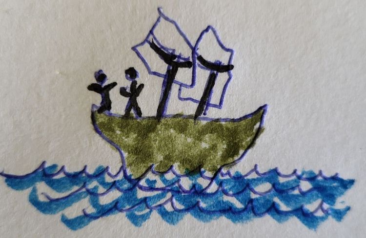 Un barco en el mar. A ship on the sea.