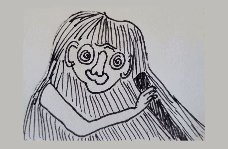 persona con pelo largo. long-haired person.