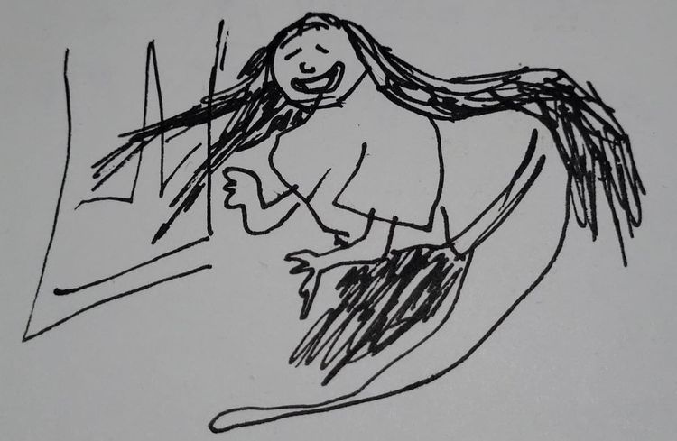 Espíritu volante con pelo largo. Long-haired flying spirit.