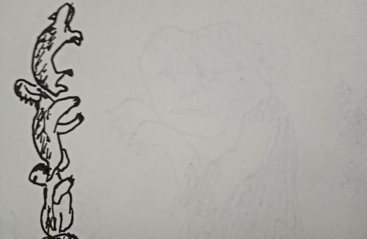 una columna de comadrejas. a column of weasels.