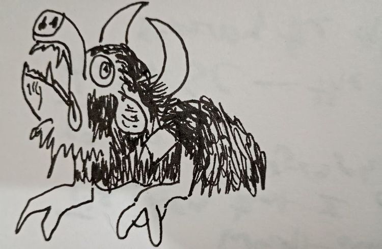jabalí o sea. cuernos y lengua. warthog or whatever. horns and tongue.