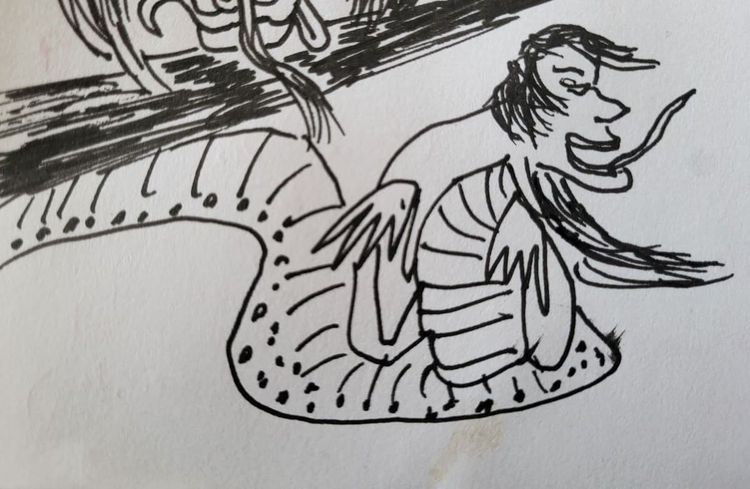 persona serpiente con lengua larga. snake person with long tongue.