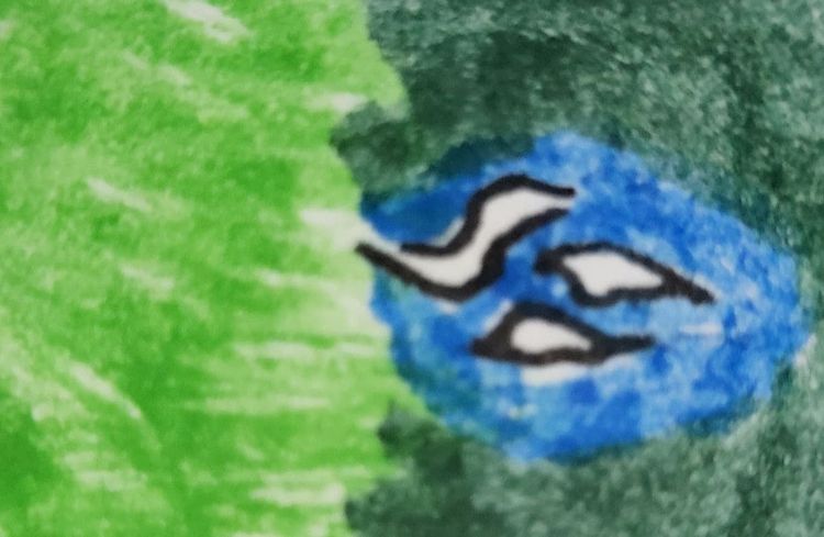 arte abstracto con tres franjas blancas en verde y azul. abstract art with three white stripes on green and blue.