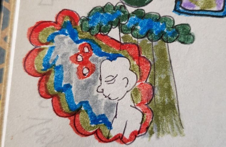 niñx soñando. se reclina en un árbol. child dreaming. they lean on a tree.
