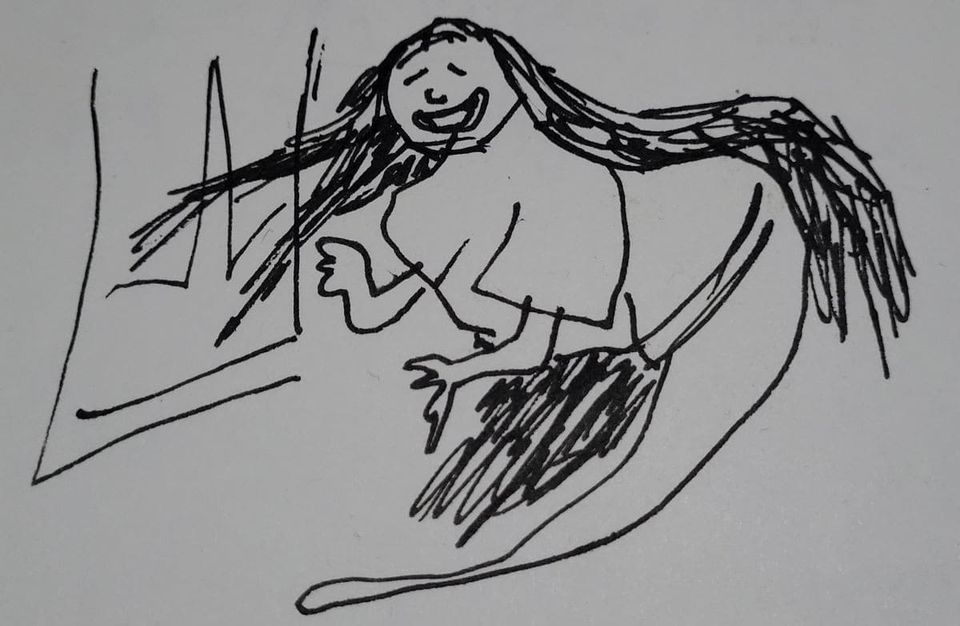 Espíritu volante con pelo largo. Long-haired flying spirit.