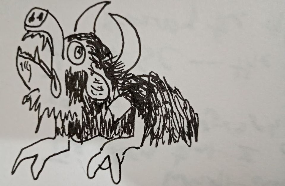 jabalí o sea. cuernos y lengua. warthog or whatever. horns and tongue.