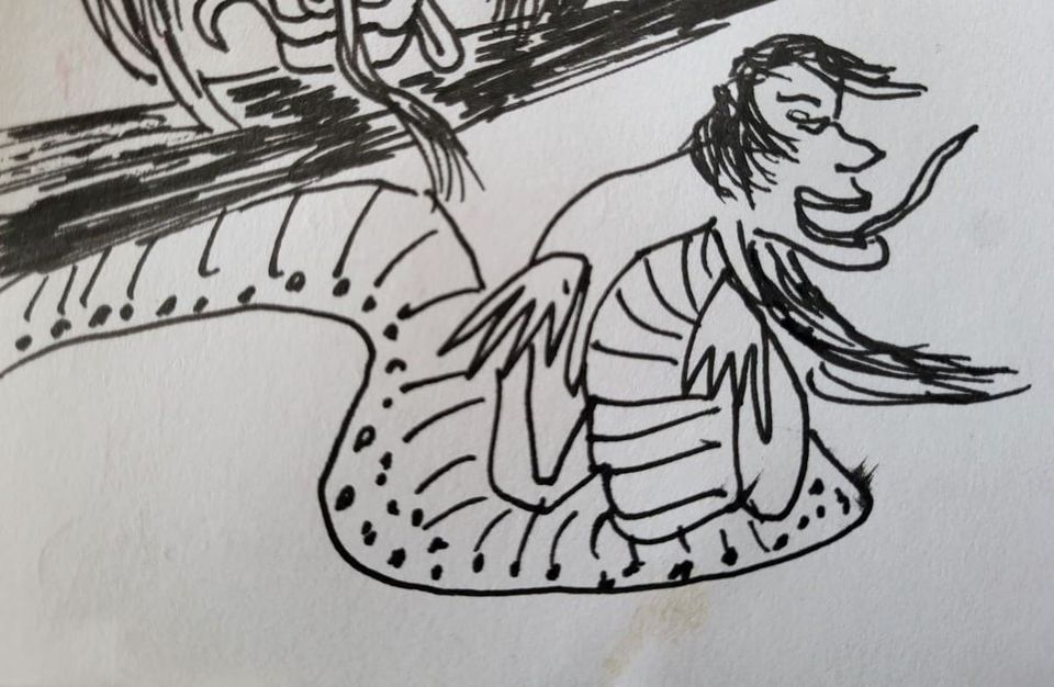 persona serpiente con lengua larga. snake person with long tongue.