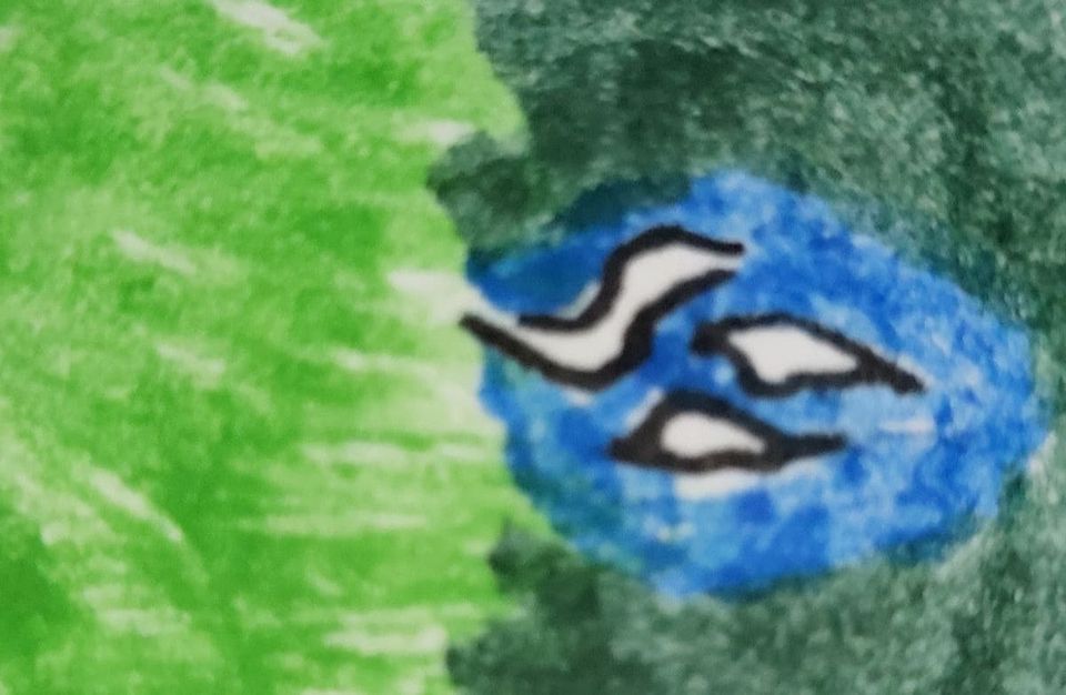 arte abstracto con tres franjas blancas en verde y azul. abstract art with three white stripes on green and blue.