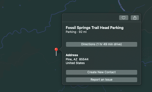 Park at Fossil Springs Trail Heading in Arizona