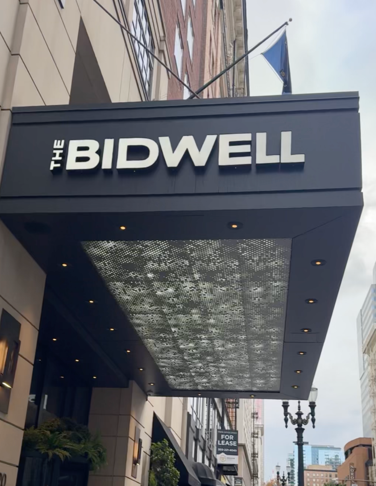 Black and White sign of The Bidwell Marriott hotel in Portland, Oregon
