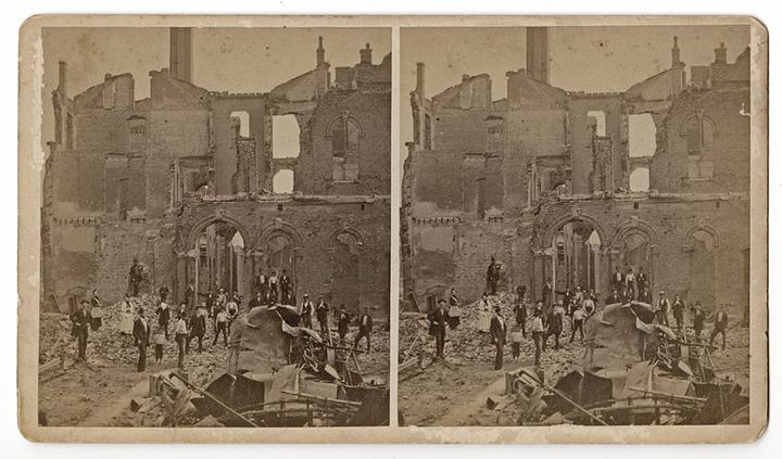 Stereograph, 1877. Union Depot, Pittsburgh, aftermath. 