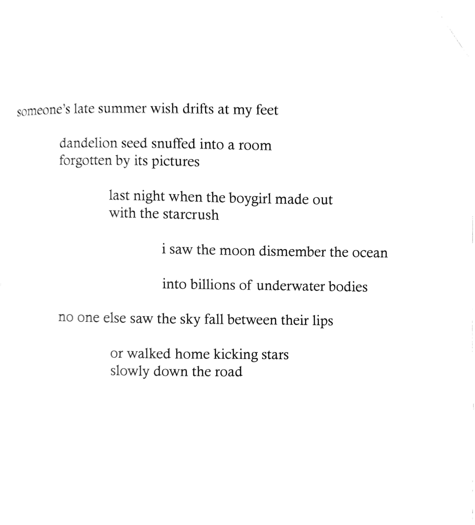 "someone's late summer wish drifts at my feet" from Nightsong