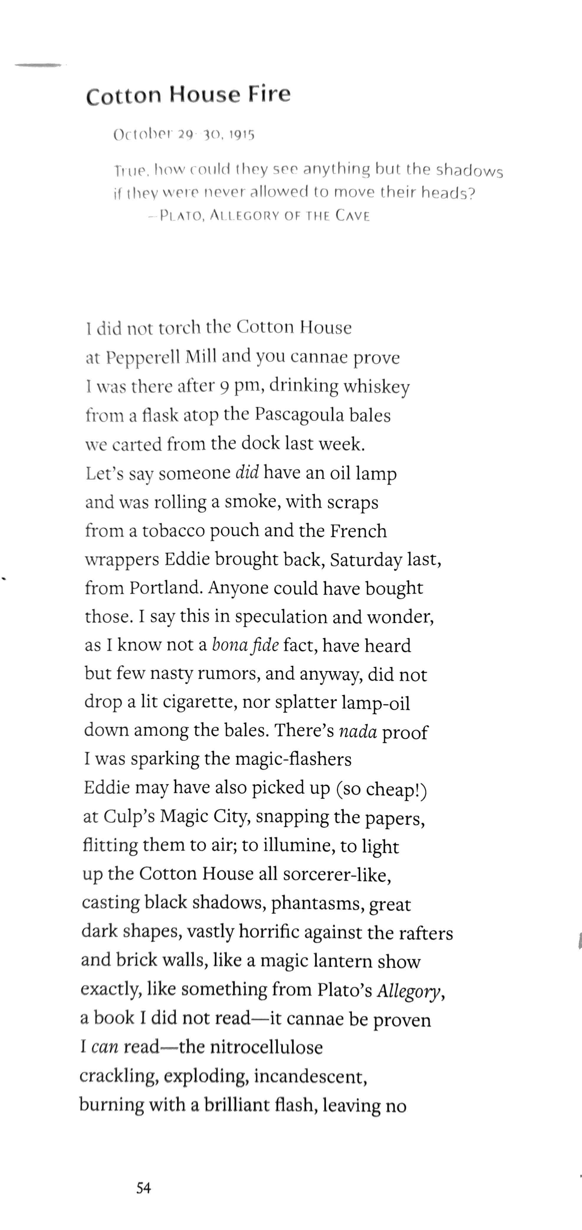 page 1 of Cotton House Fire, full poem below