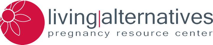 Logo for Living Alternatives Pregnancy Resource Center features a circle with a flower.