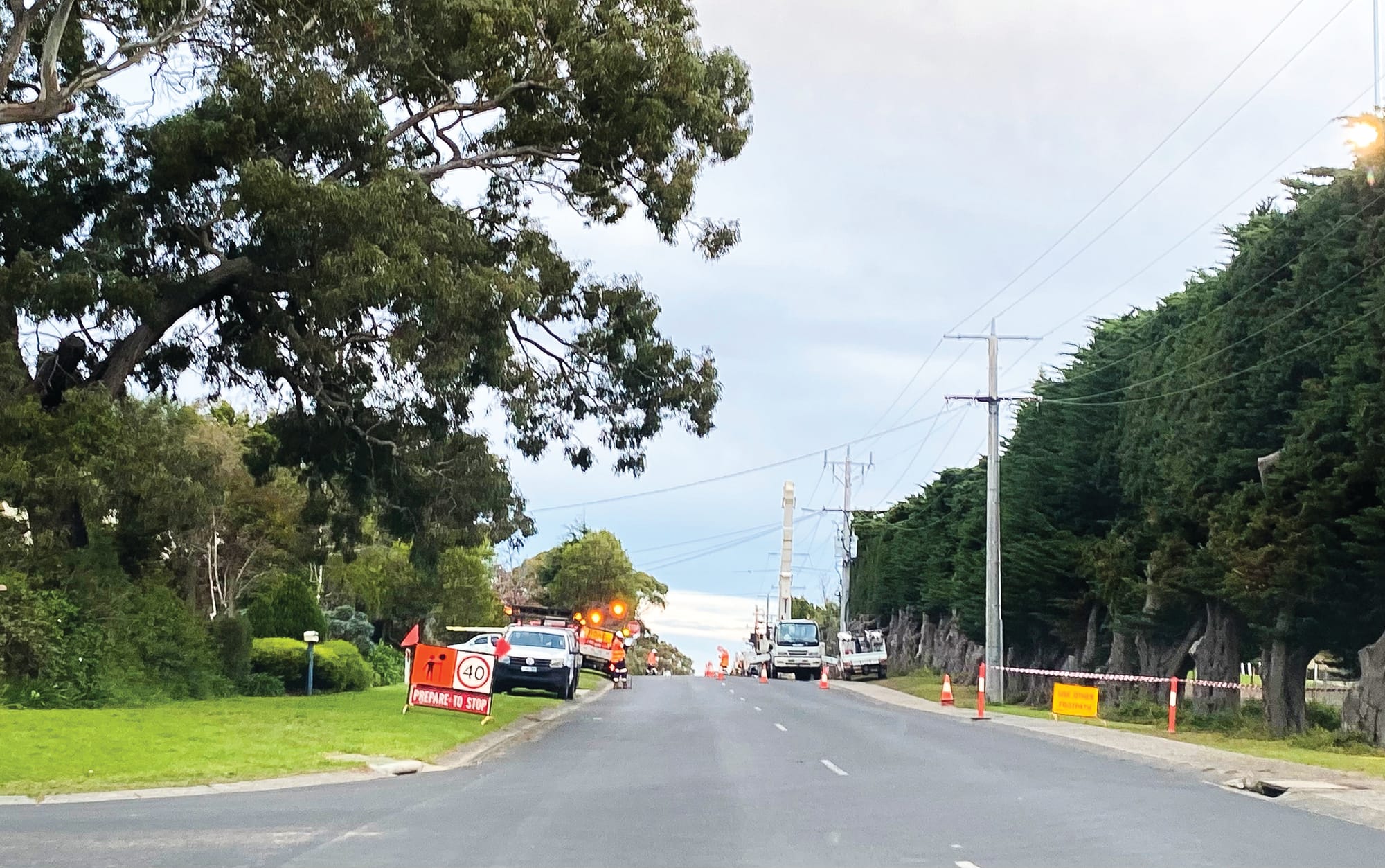 Power pole maintenance works
