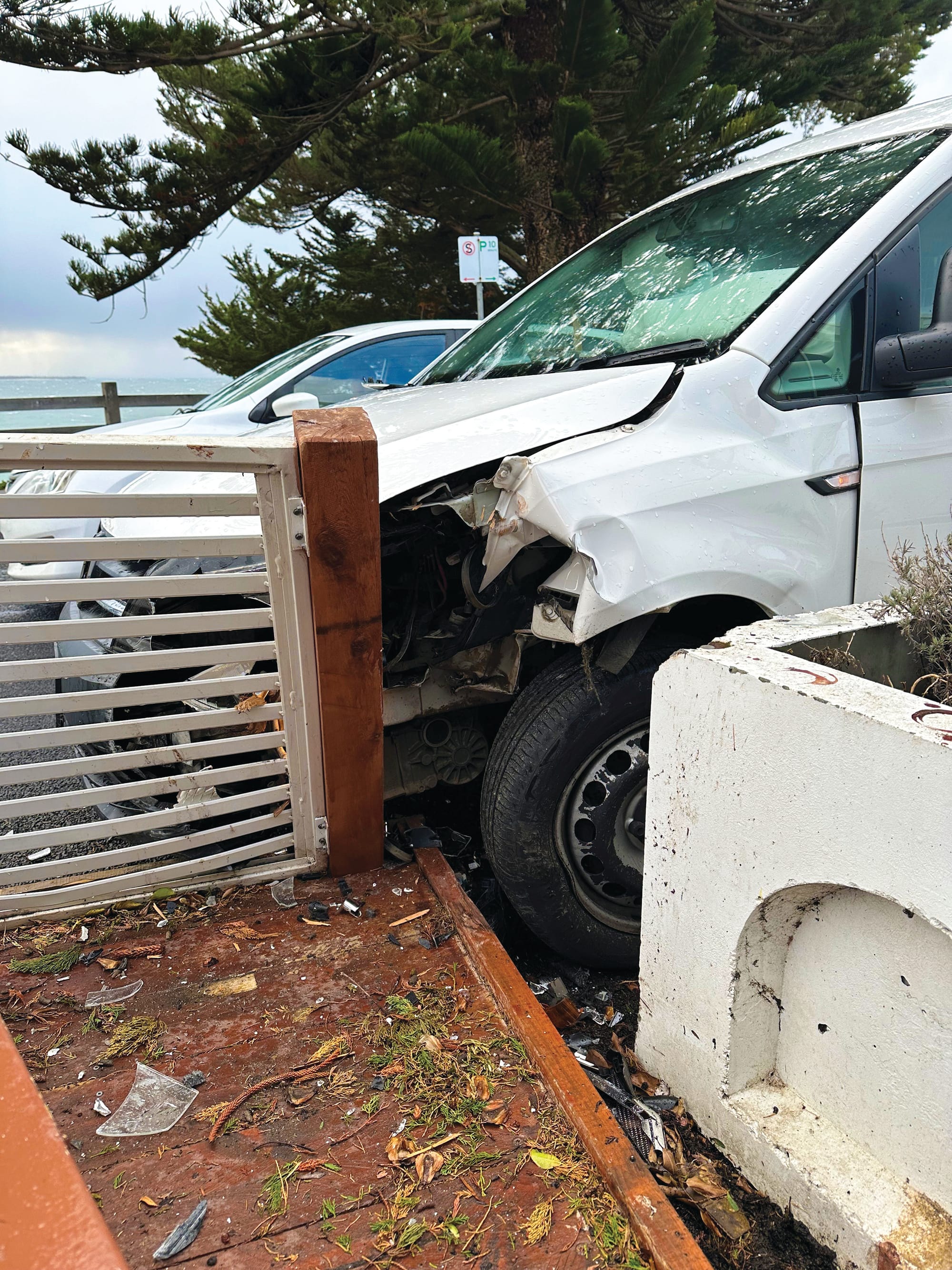 Parklet smashed in wet weather accident