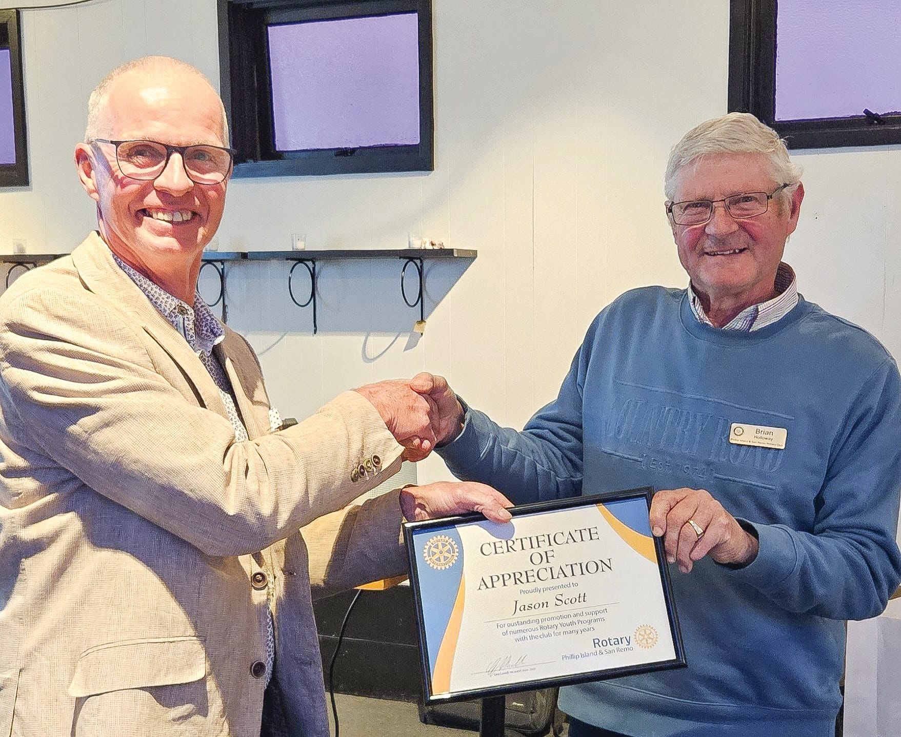 Jason Scott honoured by Rotary