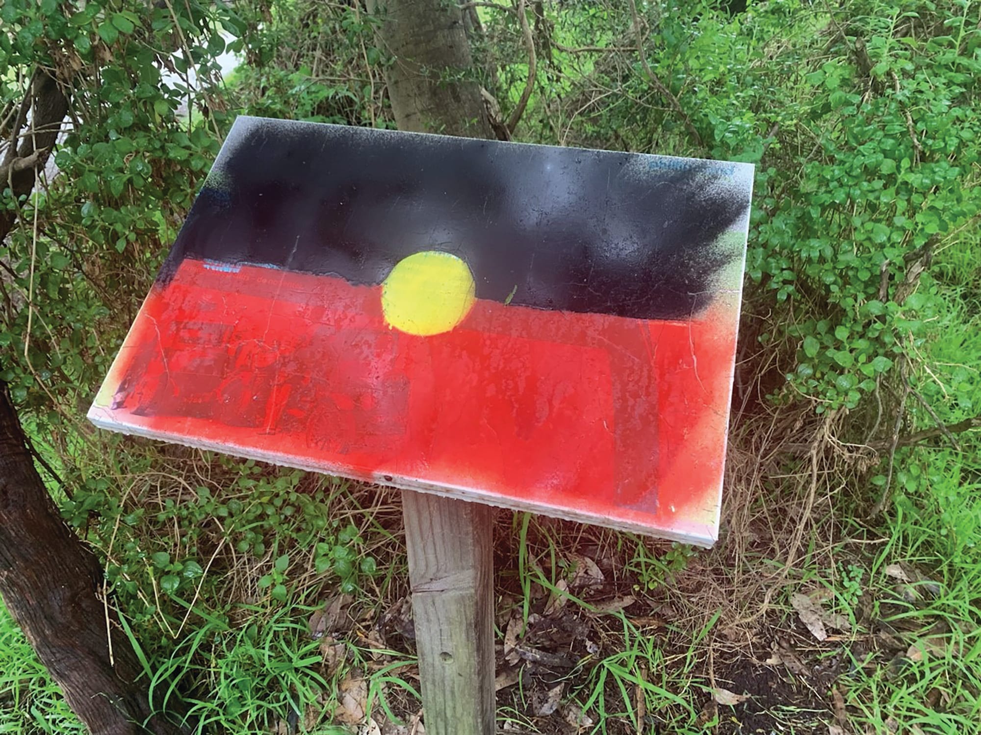 First Nations flag “overlayed” on Rhyll historic markers