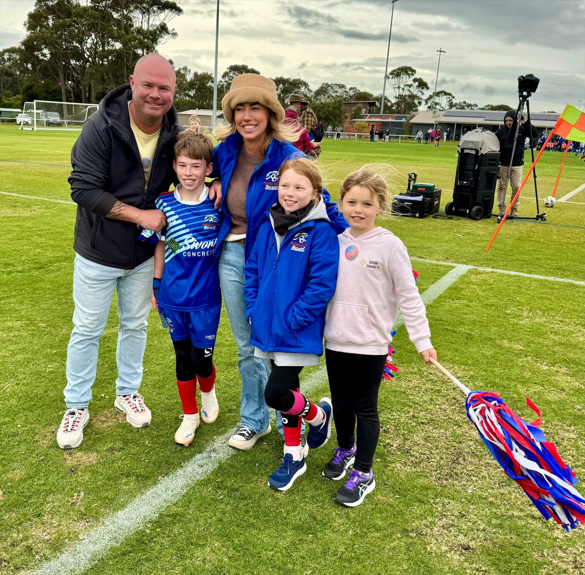 The Sivori family proudly supporting Harry in his U12 Grand Final, (L-R) Graham, Harry, Stephanie, Violet and Lily Sivori.