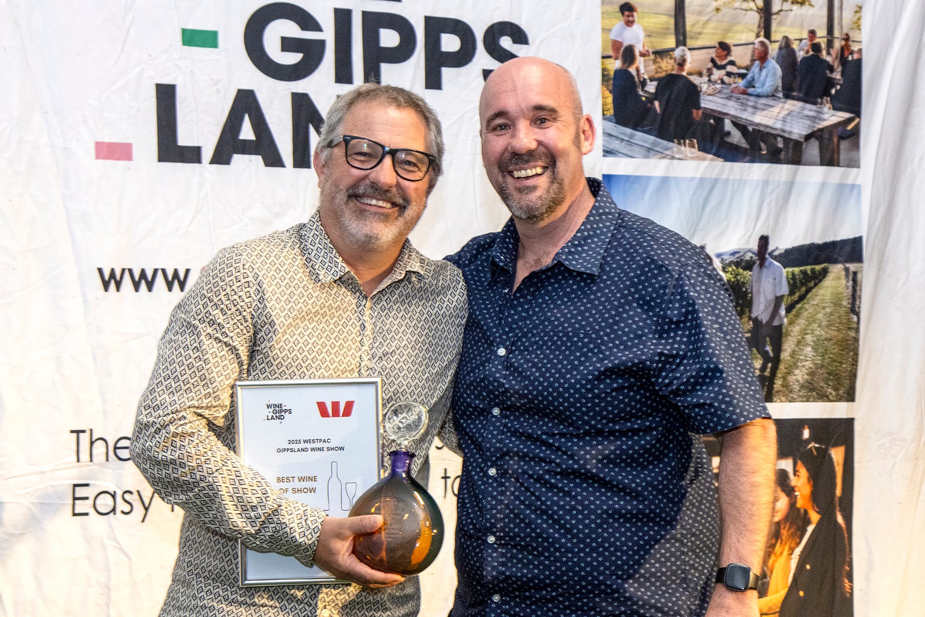 Marcus Satchell accepts the 2025 Westpac Best Wine of Show trophy for the Dirty Three Wines 2024 