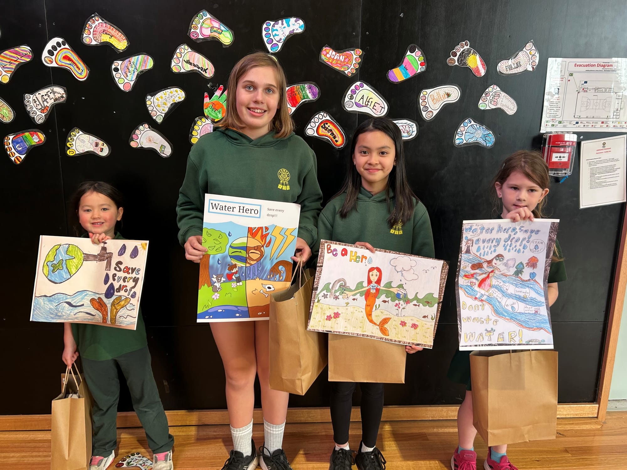 Cowes Primary School winners Nora H (Prep), Jamie Y and Samantha E (Grade 5-6), Lillith B (Grade 3-4).