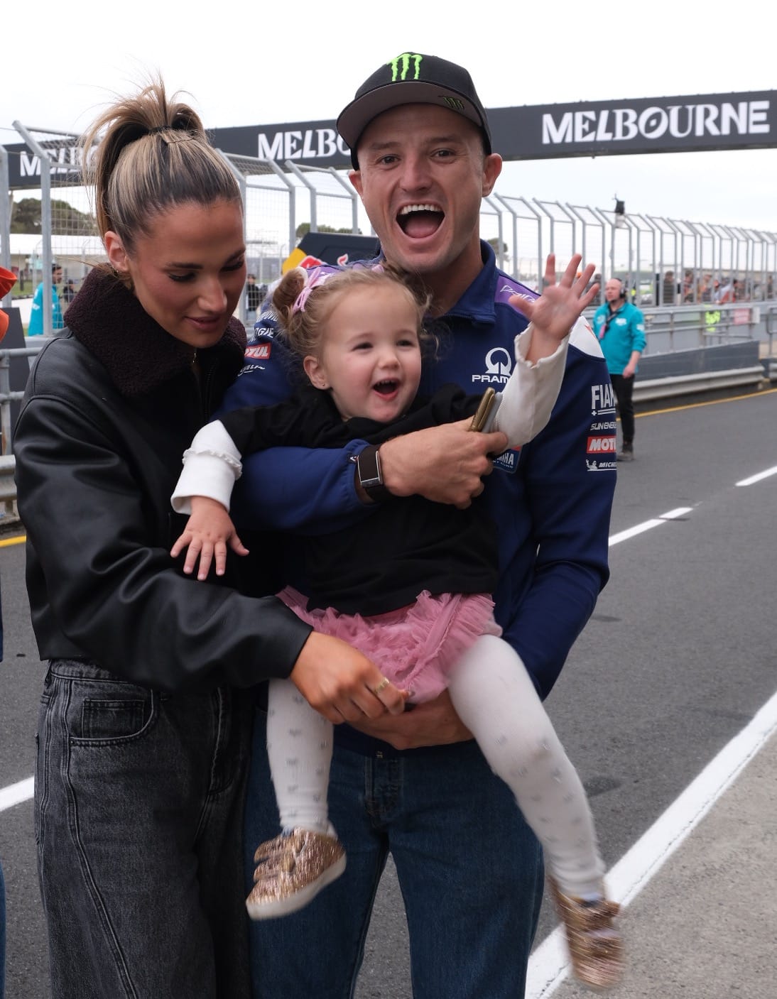 Jack Miller and wife Ruby with their daughter Pip. Photo: Nici Cahill, Snapshot Photography.
