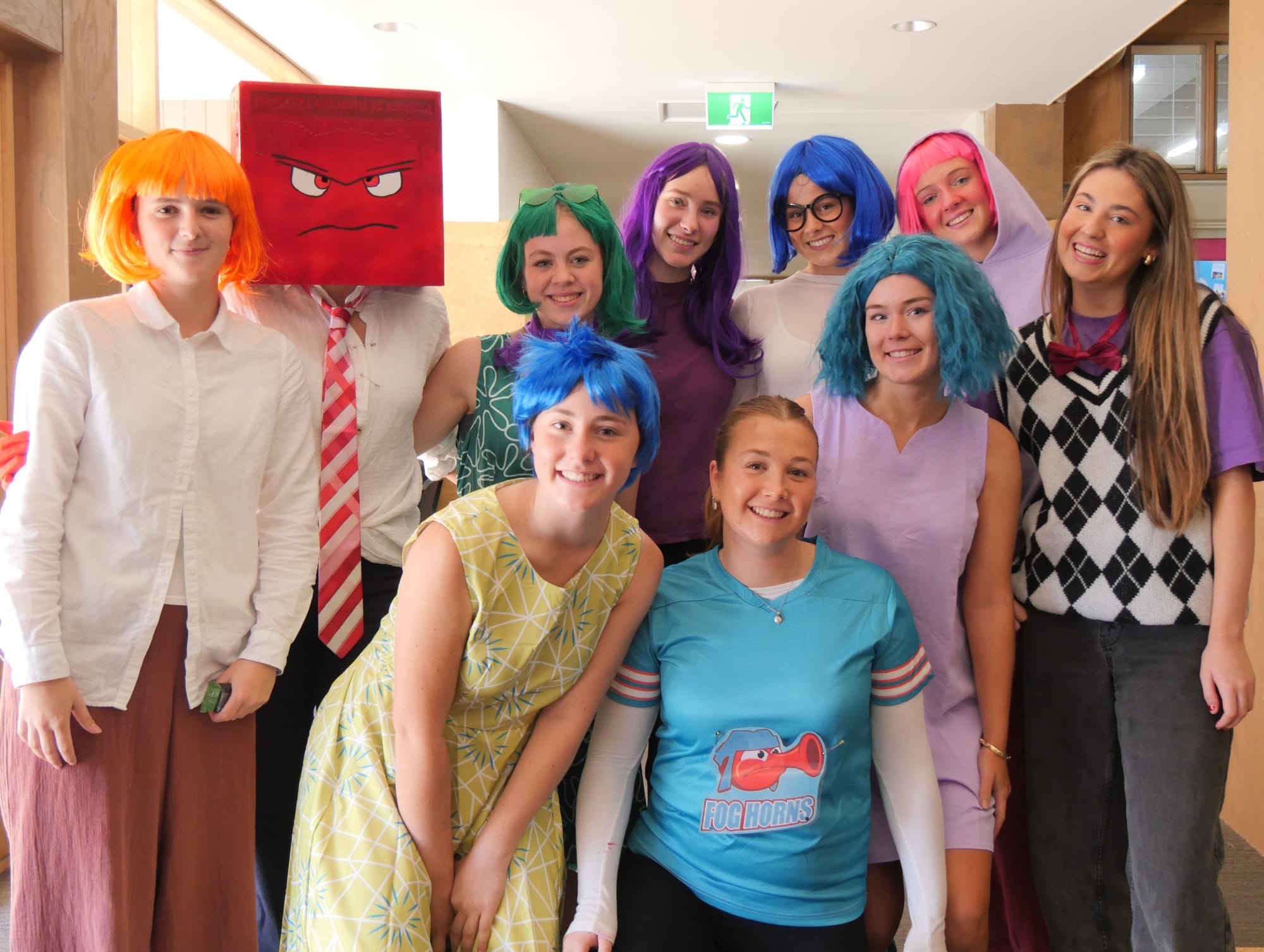 This group of Newhaven College Year 12 students got into the spirit of Movie Character dress up day, coming as the emotions from Inside Out.