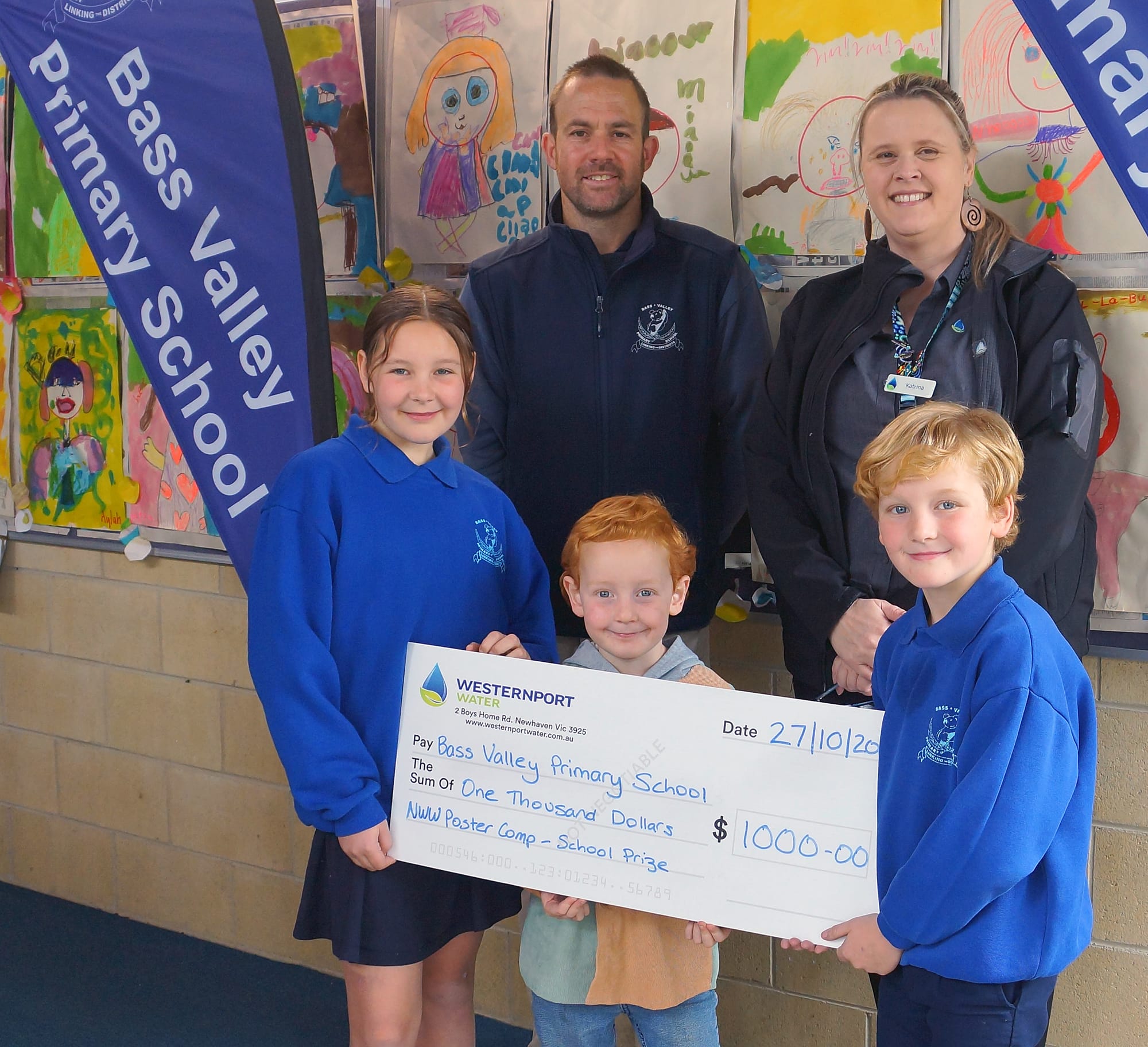 It was all smiles at Bass Valley Primary as students accepted a cheque for $1000 from Westernport Water for the School Participation Prize.
