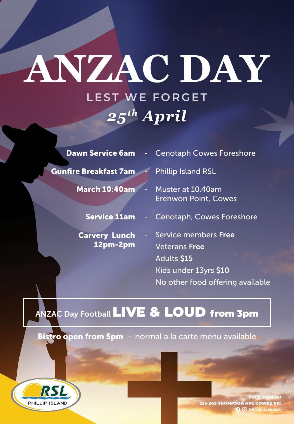 Anzac Day Schedule 25th April