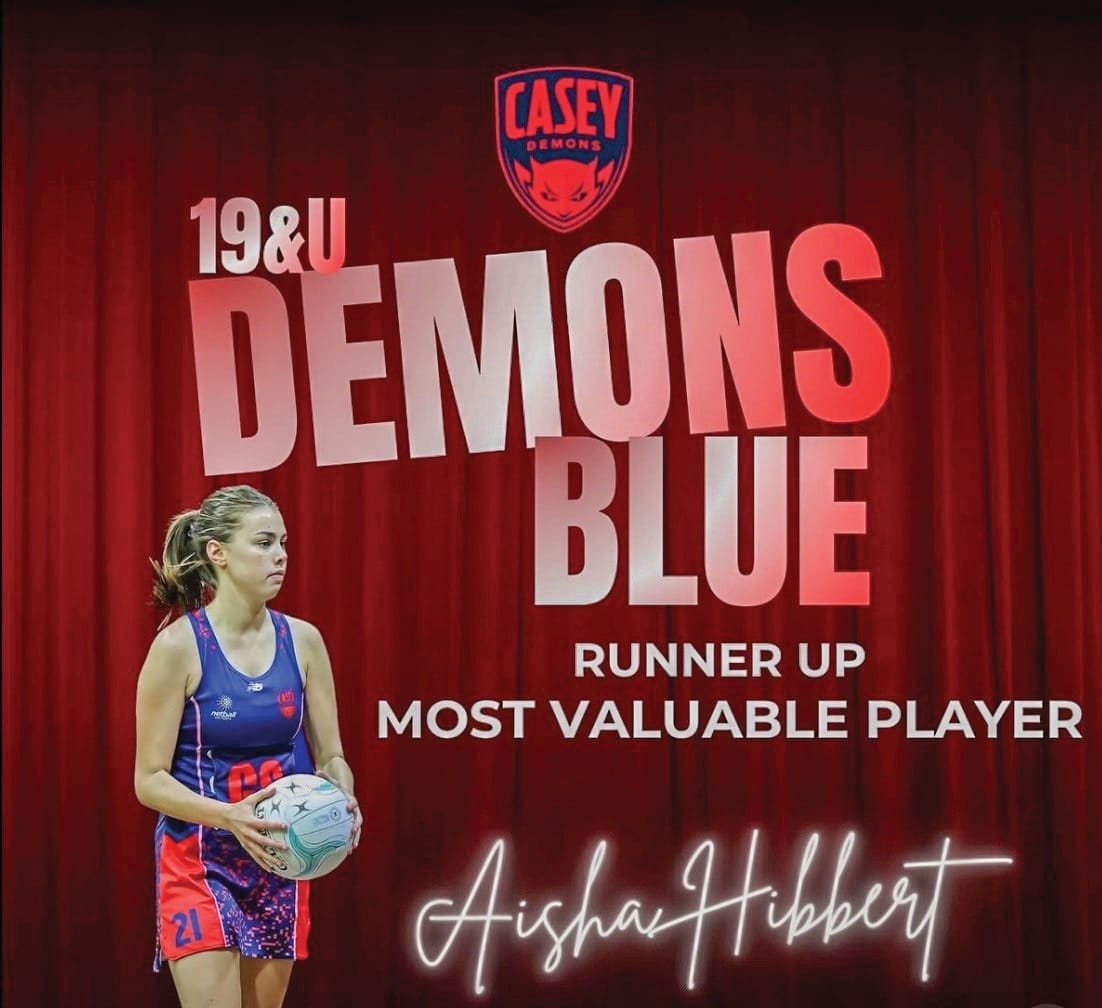 Runner Up Most Valuable Player for the Casey Demons U19 Blue.