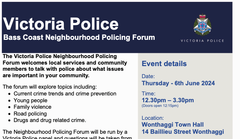 Bass Coast Neighbourhood Policing Forum post image