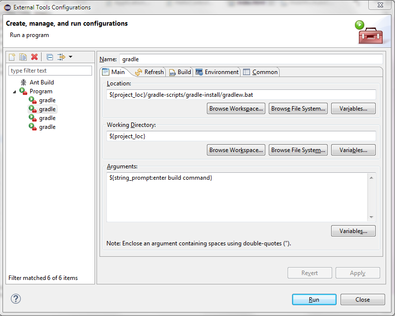 Eclipse Launch Configuration Wizard