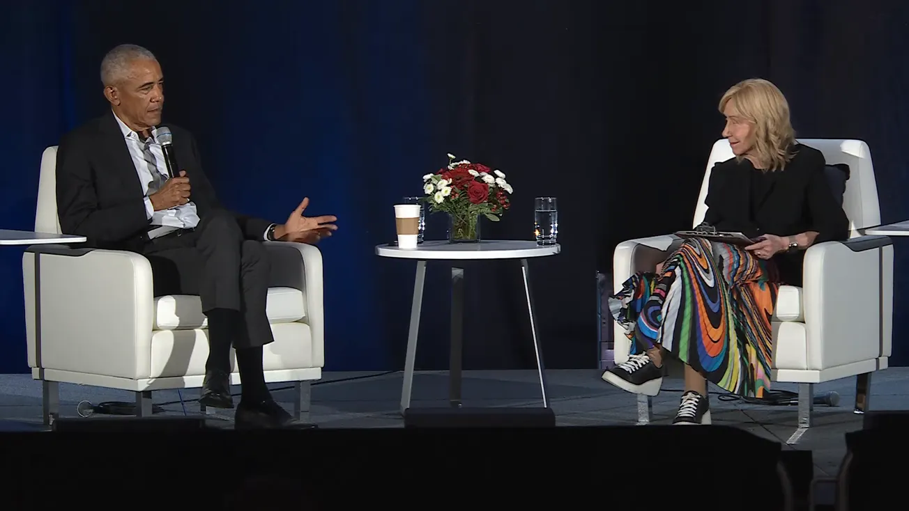 With Doris Kearns Goodwin at Salem State, Obama looks back on his 2004 Boston breakout and at the splintered media of today