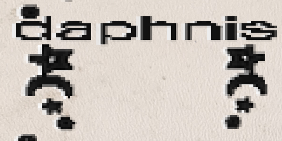 daphnis written in pixelated black text with some nice unicode jewels falling from the name