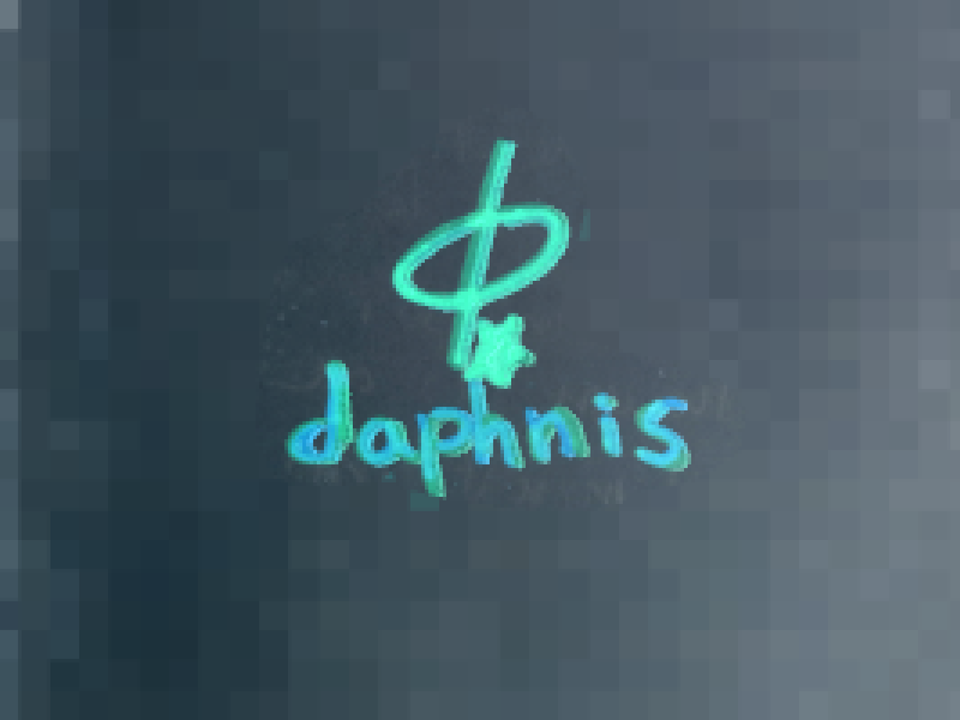 daphnis logo, a circle with a downward line through it and  star and the word "daphnis"