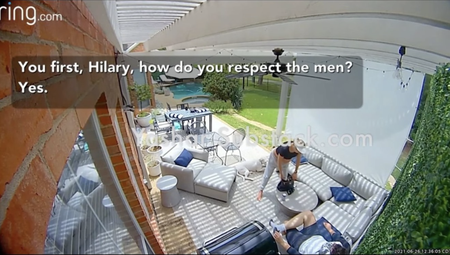 Screenshot of the Ring video of Crowder berating his wife from the video posted by Yashar Ali