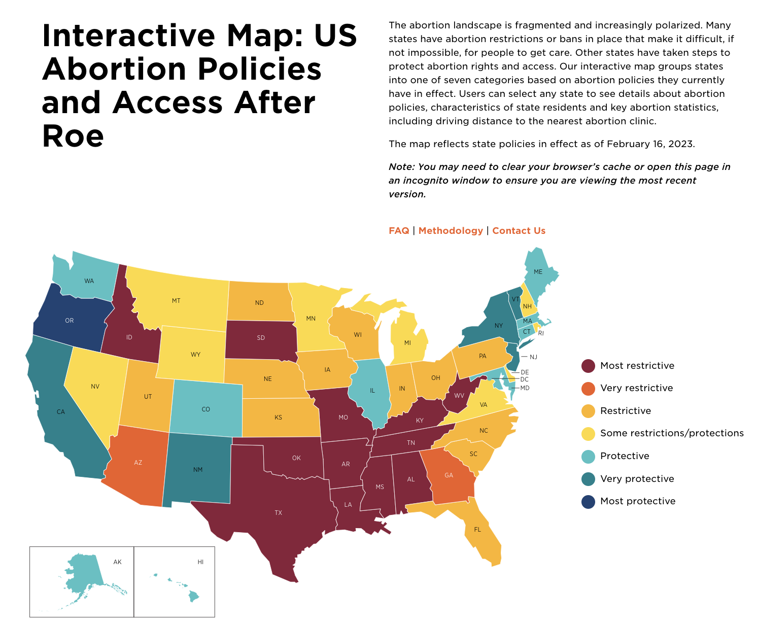 Interactive map showing US abortion policies and access after Roe