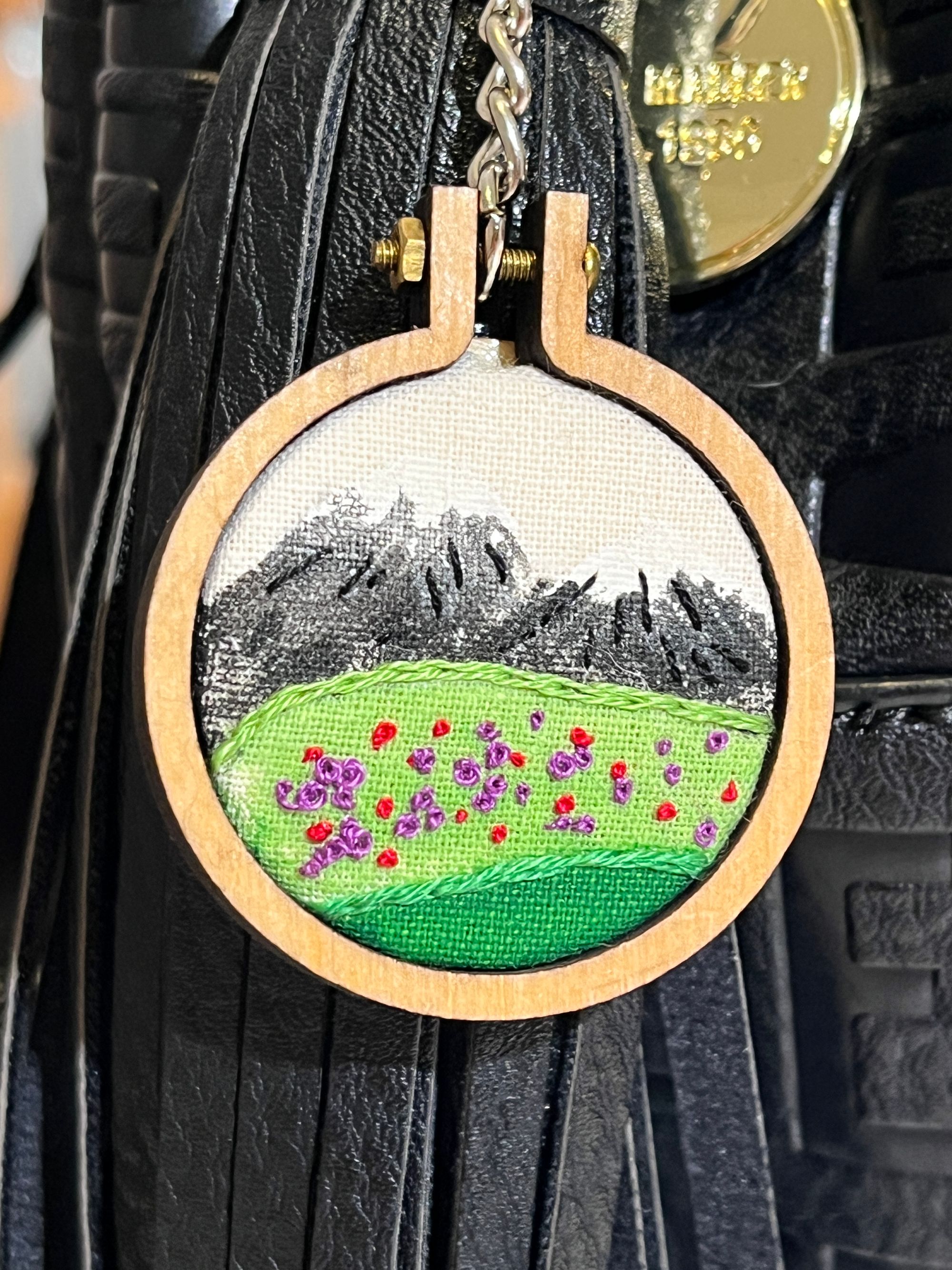 The key ring I created using fabric paint and threads