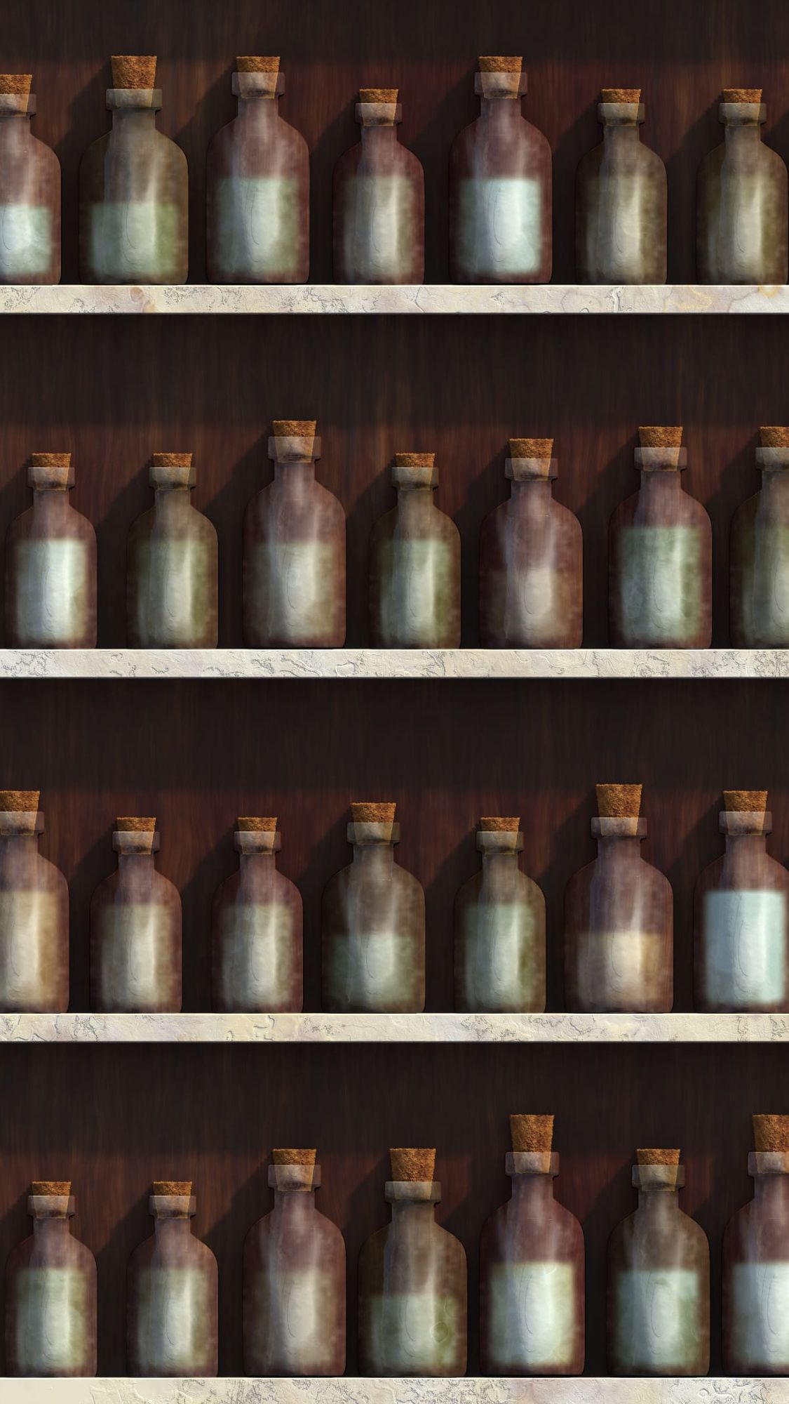 Apothecary Shop - Glass Bottles on Shelves - Fabric Design