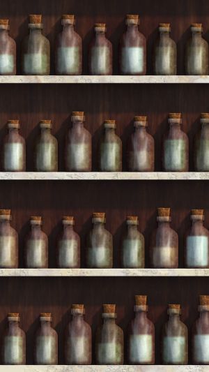 Apothecary Shop - Glass Bottles on Shelves - Fabric Design