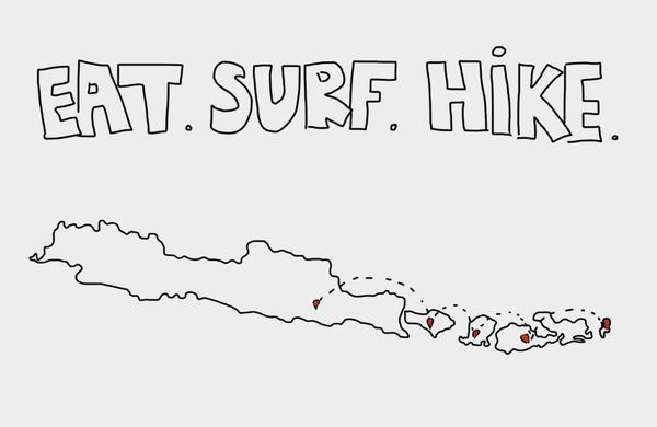 Map of Indonesia with the route hopping between Java, Bali, Lombok, Sumbawa, and Komodo islands