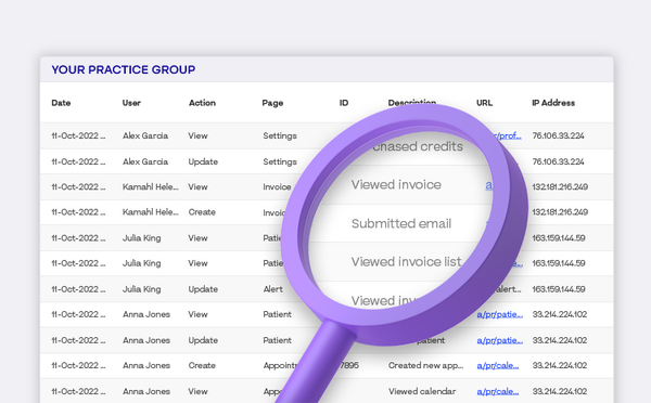 An image of Halaxuser action history records with a magnifying glass hovering over it