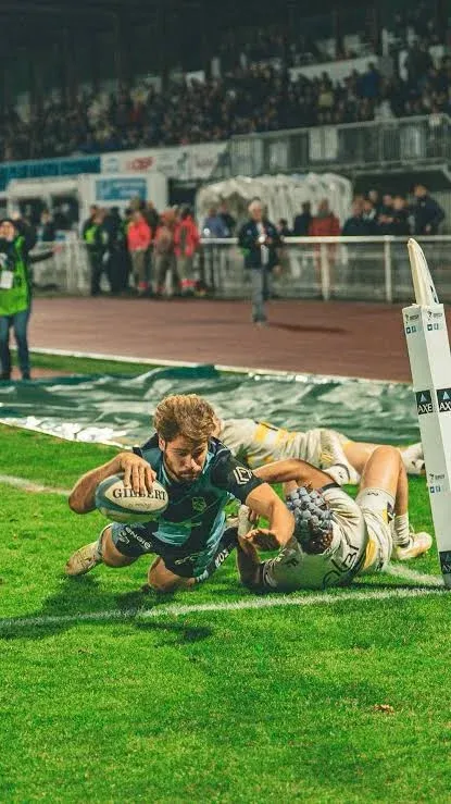 Tom Cusson scoring a try in the corner in the second half. Photo Credit: rcme_officiel (Instagram)