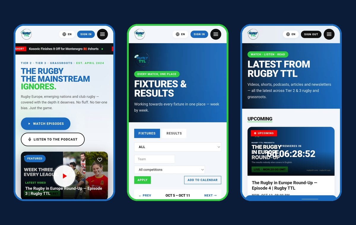 The Rugby TTL app: home, fixtures and latest